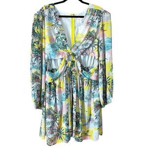 L’ATISTE by Amy NWT Plus Size 2X Tropical Print Babydoll Chiffon Dress w Cutouts